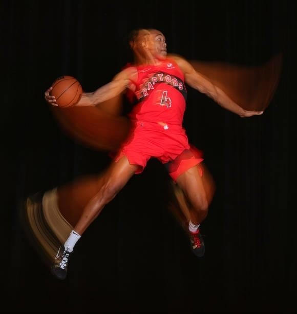 Scottie Barnes of the Toronto Raptors poses for a portrait during 2021 NBA Rookie Photo Shoot on August 15, 2021 at UNLV Campus in Las Vegas, Nevada....