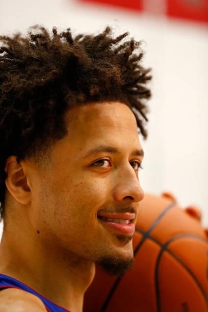 Behind the scenes photo of Cade Cunningham of the Detroit Pistons during 2021 NBA Rookie Photo Shoot on August 15, 2021 at UNLV Campus in Las Vegas,...