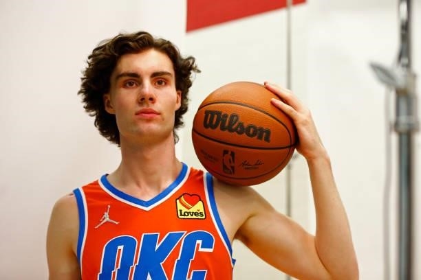 Behind the scenes photo of Josh Giddy of the Oklahoma City Thunder during 2021 NBA Rookie Photo Shoot on August 15, 2021 at UNLV Campus in Las Vegas,...