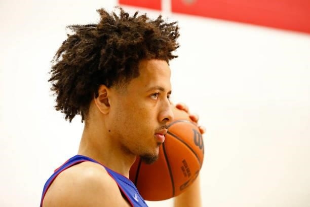 Behind the scenes photo of Cade Cunningham of the Detroit Pistons during 2021 NBA Rookie Photo Shoot on August 15, 2021 at UNLV Campus in Las Vegas,...