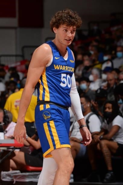 Kyle Guy of the Golden State Warriors looks on during the 2021 Las Vegas Summer League on August 15, 2021 at the Cox Pavilion in Las Vegas, Nevada....
