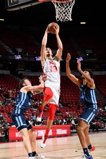Marko Simonovic of the Chicago Bulls drives to the basket during the game against the Memphis Grizzlies during the 2021 Las Vegas Summer League on...