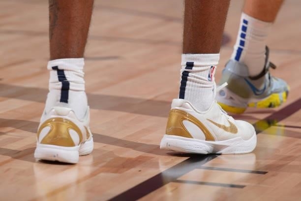 The sneakers worn by Naji Marshall of the New Orleans Pelicans during the 2021 Las Vegas Summer League on August 15, 2021 at the Cox Pavilion in Las...
