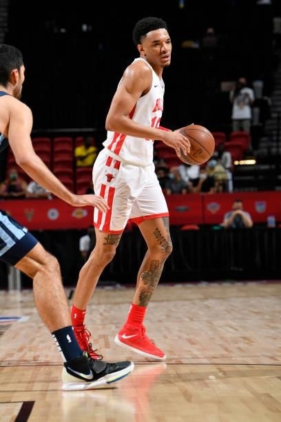 Tyler Bey of the Chicago Bulls dribbles during the game against the Memphis Grizzlies during the 2021 Las Vegas Summer League on August 15, 2021 at...