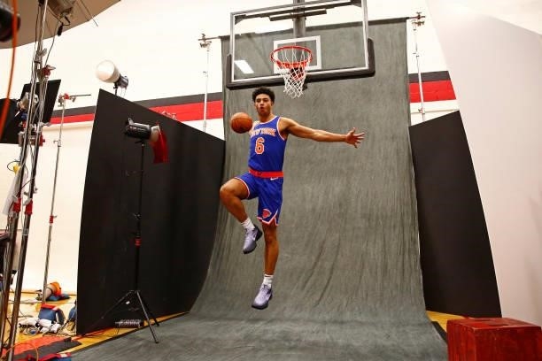 Behind the scenes photo of Quentin Grimes of the New York Knicks during 2021 NBA Rookie Photo Shoot on August 15, 2021 at UNLV Campus in Las Vegas,...