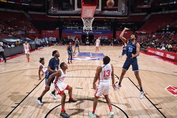Olivier Sarr of the Memphis Grizzlies shoots the ball during the game against the Chicago Bulls during the 2021 Las Vegas Summer League on August 15,...