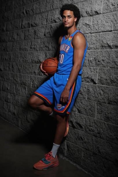 Jeremiah Robinson-Earl of the Oklahoma City Thunder poses for a portrait during 2021 NBA Rookie Photo Shoot on August 15, 2021 at UNLV Campus in Las...