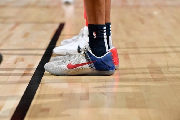 The sneakers wont by Olivier Sarr of the Memphis Grizzlies during the game against the Chicago Bulls during the 2021 Las Vegas Summer League on...