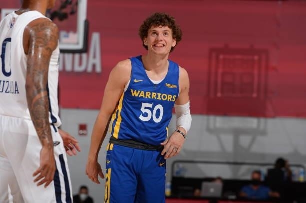 Kyle Guy of the Golden State Warriors smiles during the 2021 Las Vegas Summer League on August 15, 2021 at the Cox Pavilion in Las Vegas, Nevada....