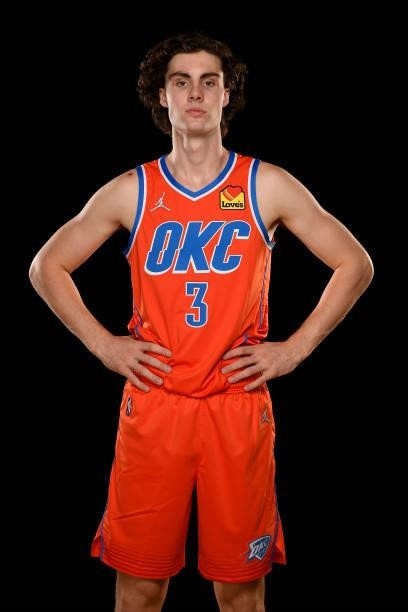 Josh Giddey of the Oklahoma City Thunder poses for a portrait during the 2021 NBA Rookie Photo Shoot on August 15, 2021 at the University of Nevada,...