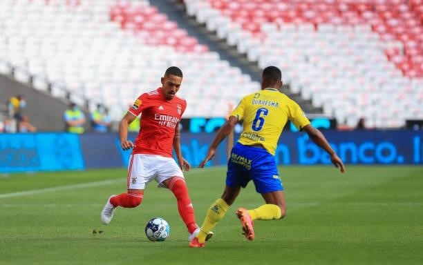 Gilberto of SL Benfica in action during the Liga Bwin match between SL Benfica and FC Arouca at Estadio da Luz on August 14, 2021 in Lisbon, Portugal.
