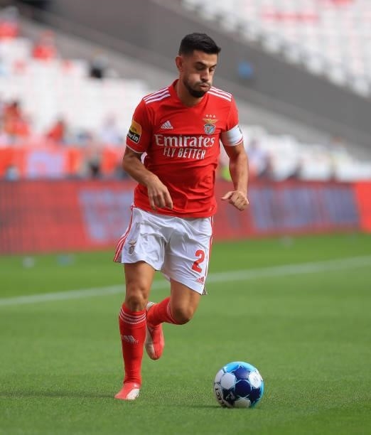 Gilberto of SL Benfica in action during the Liga Bwin match between SL Benfica and FC Arouca at Estadio da Luz on August 14, 2021 in Lisbon, Portugal.