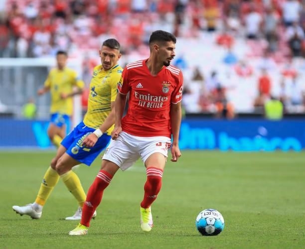 Gil Dias of SL Benfica in action during the Liga Bwin match between SL Benfica and FC Arouca at Estadio da Luz on August 14, 2021 in Lisbon, Portugal.