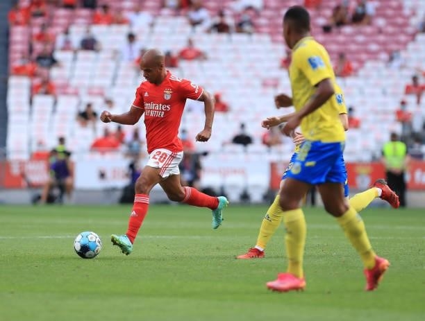 Joao Mario of SL Benfica in action during the Liga Bwin match between SL Benfica and FC Arouca at Estadio da Luz on August 14, 2021 in Lisbon,...