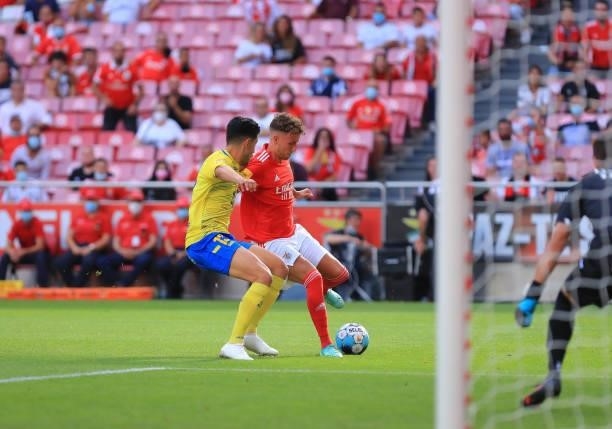 Luca Waldschmidt of SL Benfica in action during the Liga Bwin match between SL Benfica and FC Arouca at Estadio da Luz on August 14, 2021 in Lisbon,...