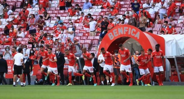 Benfica Team during the Liga Bwin match between SL Benfica and FC Arouca at Estadio da Luz on August 14, 2021 in Lisbon, Portugal.
