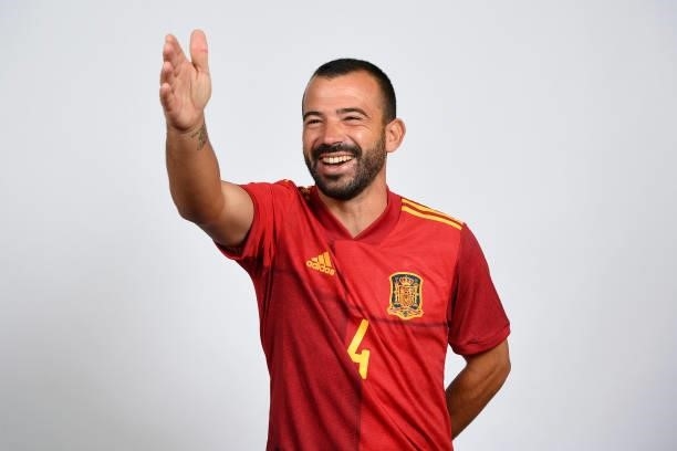Adri Frutos poses during the Spain team presentation prior to the FIFA Beach Soccer World Cup Russia 2021 on August 16, 2021 in Moscow, Russia.