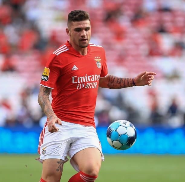 Morato of SL Benfica in action during the Liga Bwin match between SL Benfica and FC Arouca at Estadio da Luz on August 14, 2021 in Lisbon, Portugal.