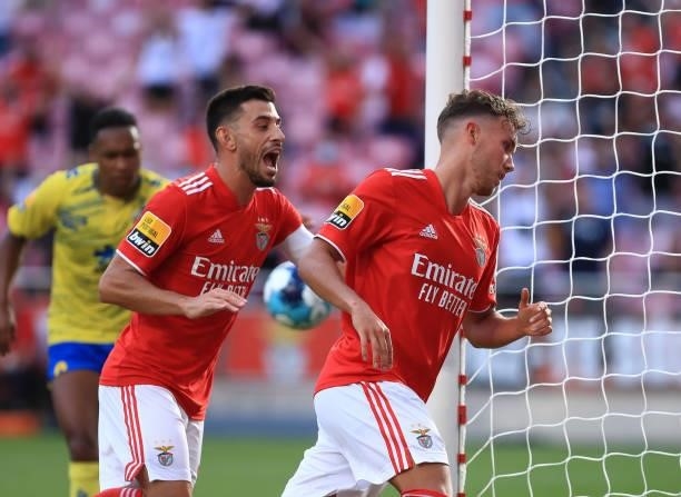 Luca Waldschmidt of SL Benfica celebrate after scoring a goal during the Liga Bwin match between SL Benfica and FC Arouca at Estadio da Luz on August...