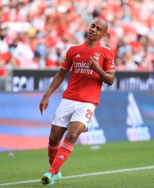 Joao Mario of SL Benfica in action during the Liga Bwin match between SL Benfica and FC Arouca at Estadio da Luz on August 14, 2021 in Lisbon,...