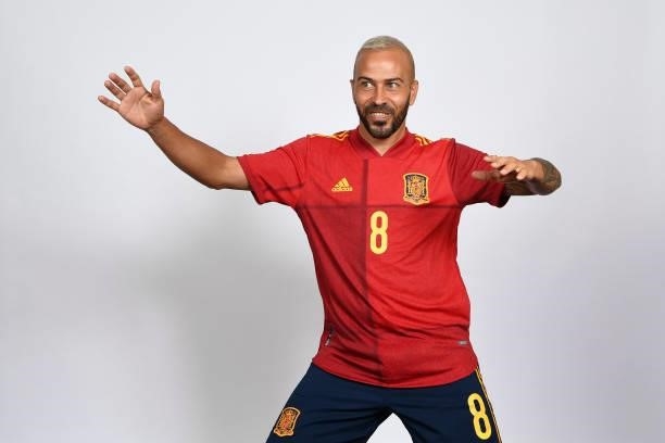 Fran Mejias poses during the Spain team presentation prior to the FIFA Beach Soccer World Cup Russia 2021 on August 16, 2021 in Moscow, Russia.