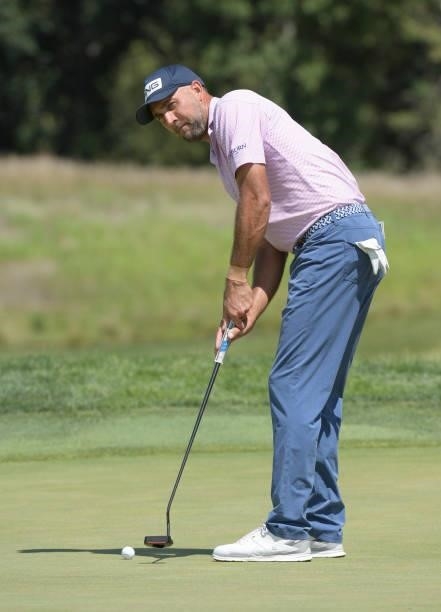 Steve Lewton hits a putt on the first hole during the final round of the Korn Ferry Tours Pinnacle Bank Championship presented by Aetna at The Club...