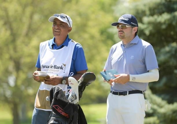 Marcelo Rozo watches play on the second hole during the final round of the Korn Ferry Tours Pinnacle Bank Championship presented by Aetna at The Club...