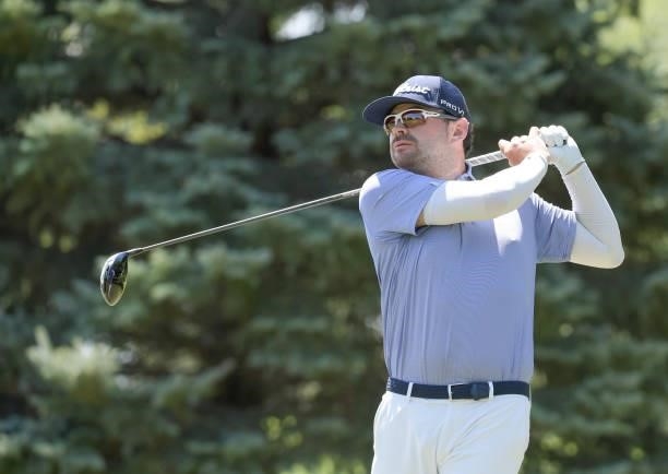 Marcelo Rozo plays a tee sot on the second hole during the final round of the Korn Ferry Tours Pinnacle Bank Championship presented by Aetna at The...
