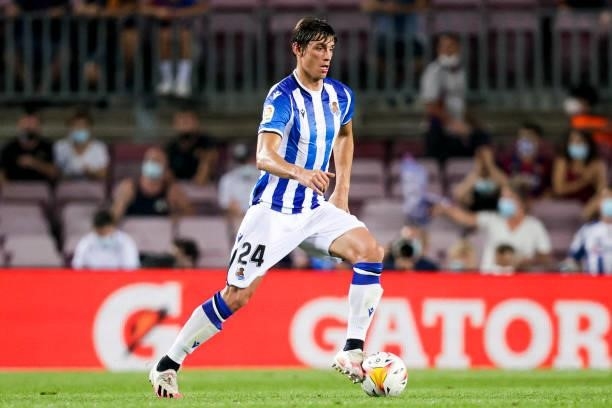 Robin Le Normand of Real Sociedad during the La Liga Santander match between FC Barcelona v Real Sociedad at the Camp Nou on August 15, 2021 in...