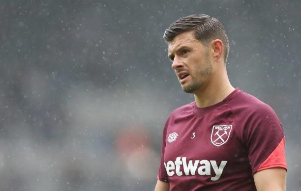 West Han United's Aaron Cresswell during the Premier League match between Newcastle United and West Ham United at St. James Park on August 14, 2021...
