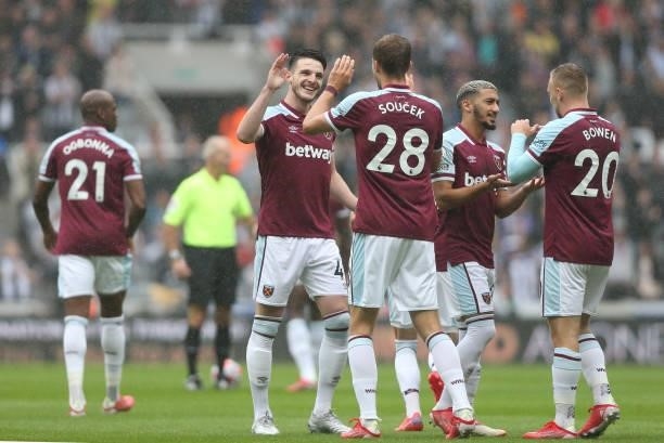 West Han United's Declan Rice, Tomas Soucek, Said Benrahma and Jarrod Bowen during the Premier League match between Newcastle United and West Ham...