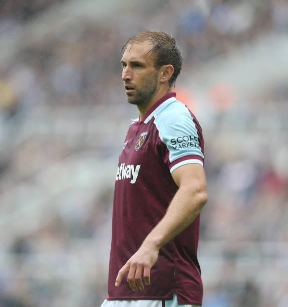 West Han United's Craig Dawson during the Premier League match between Newcastle United and West Ham United at St. James Park on August 14, 2021 in...