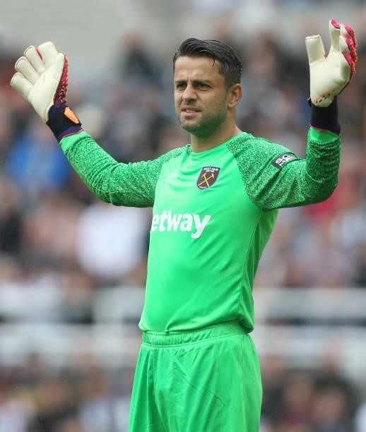 West Han United's Lukasz Fabianski during the Premier League match between Newcastle United and West Ham United at St. James Park on August 14, 2021...