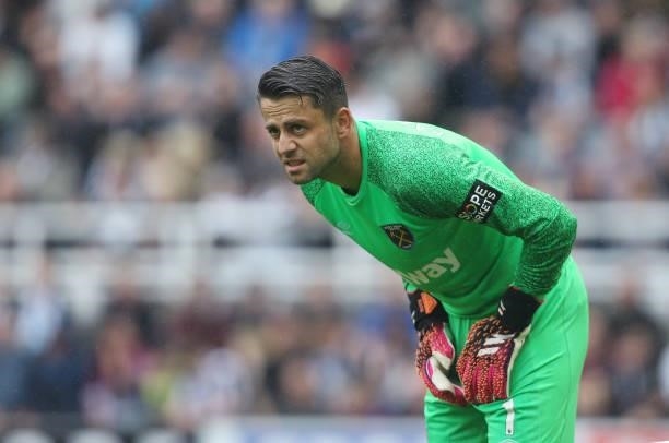 West Han United's Lukasz Fabianski during the Premier League match between Newcastle United and West Ham United at St. James Park on August 14, 2021...