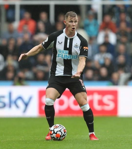 Newcastle United's Emil Krafth during the Premier League match between Newcastle United and West Ham United at St. James Park on August 14, 2021 in...
