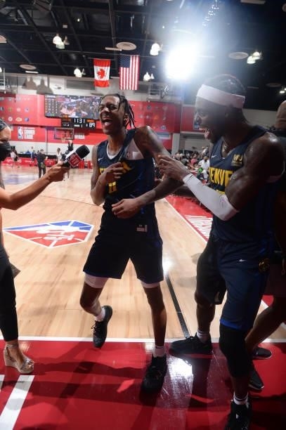 Nah'Shon Hyland of the Denver Nuggets smiles after the game against the Dallas Mavericks during the 2021 Las Vegas Summer League on August 14, 2021...