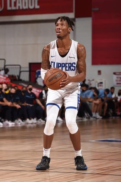 Kerwin Roach II of the LA Clippers looks on during the game against the Memphis Grizzlies during the 2021 Las Vegas Summer League on August 16, 2021...