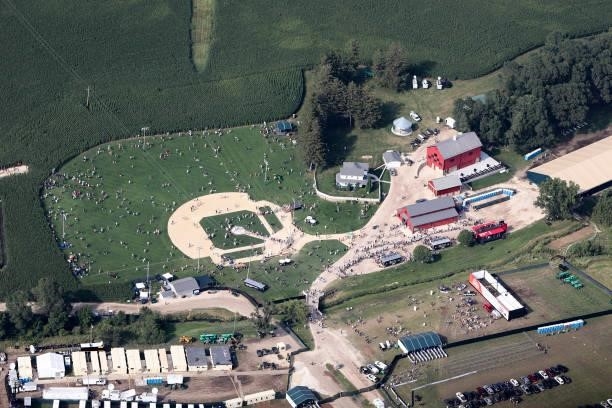 Aerial view before the game between the New York Yankees and the Chicago White Sox at MLB Field at Field of Dreams on Thursday, August 12, 2021 in...