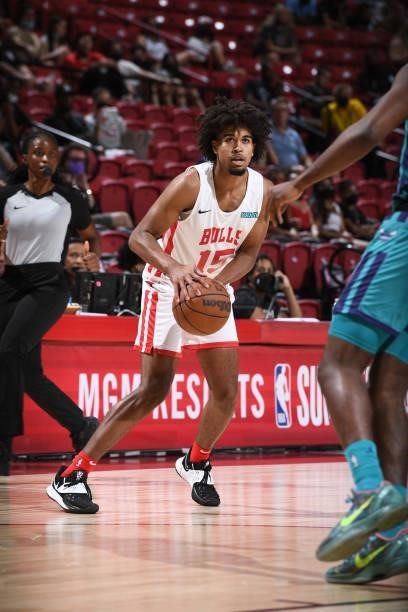Ethan Thompson of the Chicago Bulls looks to shoot the ball against the Charlotte Hornets during the 2021 Las Vegas Summer League on August 16, 2021...