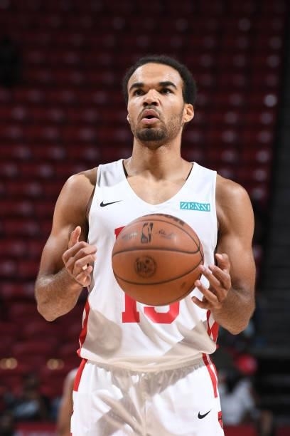 Jerome Robinson of the Chicago Bulls looks to shoot a free throw against the Charlotte Hornets during the 2021 Las Vegas Summer League on August 16,...