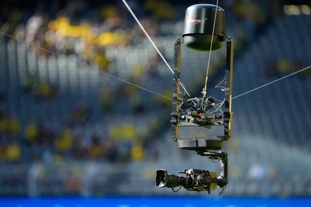 Rope camera prior to the Bundesliga match between Borussia Dortmund and Eintracht Frankfurt at Signal Iduna Park on August 14, 2021 in Dortmund,...