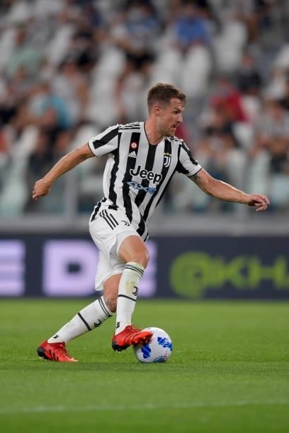Juventus player Aaron Ramsey during the friendly match between Juventus and Atalanta at Allianz Stadium on August 14, 2021 in Turin, Italy.
