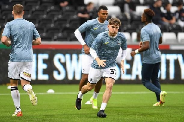 Daniel Williams of Swansea City during the pre-match warm-up for the Sky Bet Championship match between Swansea City and Stoke City at the...