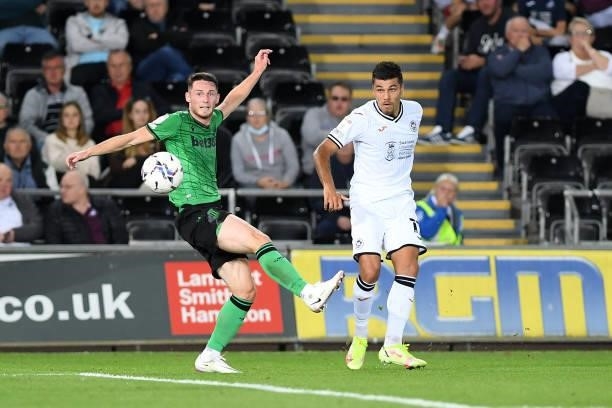 Joël Piroe of Swansea City in action during the Sky Bet Championship match between Swansea City and Stoke City at the Swansea.com Stadium on August...