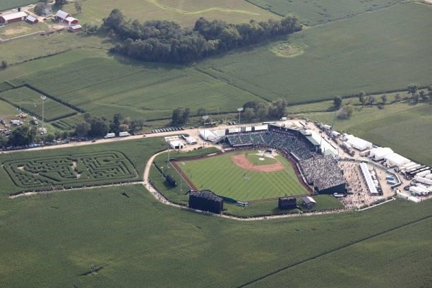 Aerial view before the game between the New York Yankees and the Chicago White Sox at MLB Field at Field of Dreams on Thursday, August 12, 2021 in...