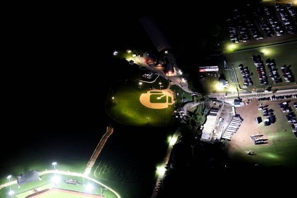 Aerial view during the game between the New York Yankees and the Chicago White Sox at MLB Field at Field of Dreams on Thursday, August 12, 2021 in...