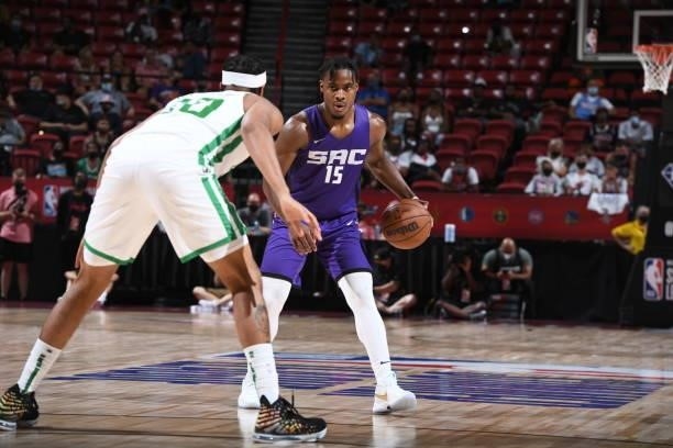 Davion Mitchell of the Sacramento Kings dribbles the ball against the Boston Celtics during the 2021 Las Vegas Summer League Championship Game on...