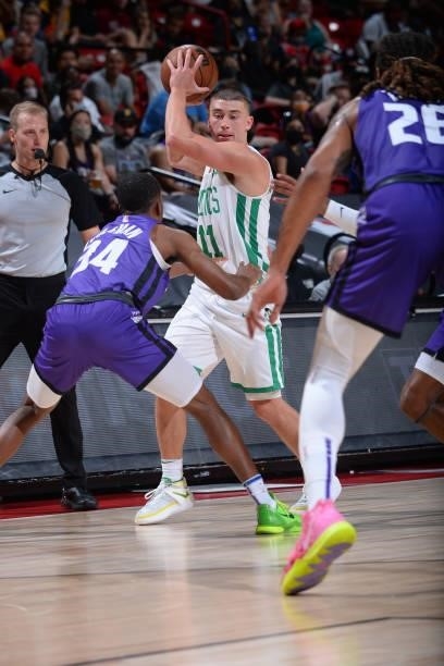 Payton Pritchard of the Boston Celtics handles the ball against the Sacramento Kings during the 2021 Las Vegas Summer League Championship Game on...
