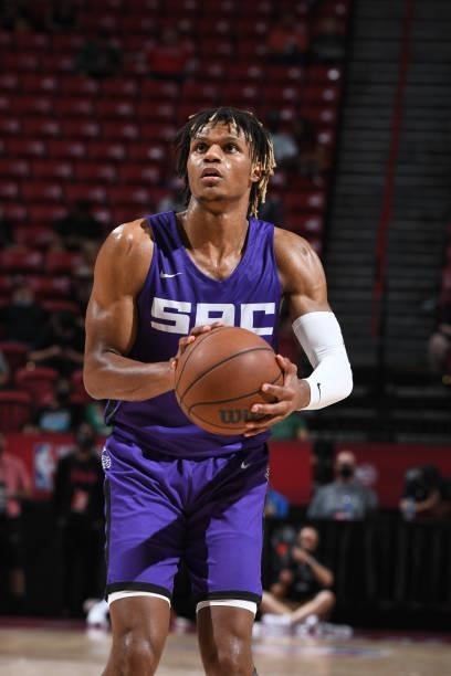 Jahmius Ramsey of the Sacramento Kings shoots a free throw against the Boston Celtics during the 2021 Las Vegas Summer League Championship Game on...