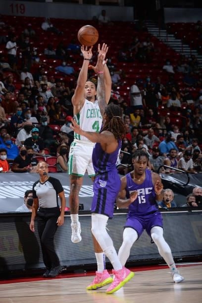 Carsen Edwards of the Boston Celtics shoots the ball against the Sacramento Kings during the 2021 Las Vegas Summer League Championship Game on August...